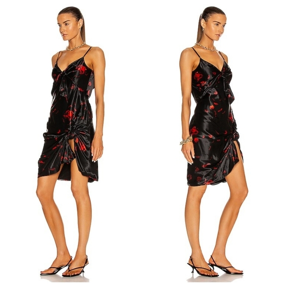 NWT Alexander Wang Rose Printed Satin Slip Sun Dress with Twist Knot Det… - Picture 3 of 12